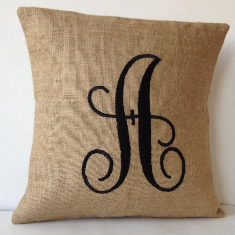 Rustic Burlap Pillow with Personalized Monogram