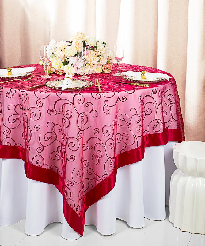 85"x85" Seamless Square Embroidered Organza Tablecloth/Table Overlay - Apple Red (1pc)