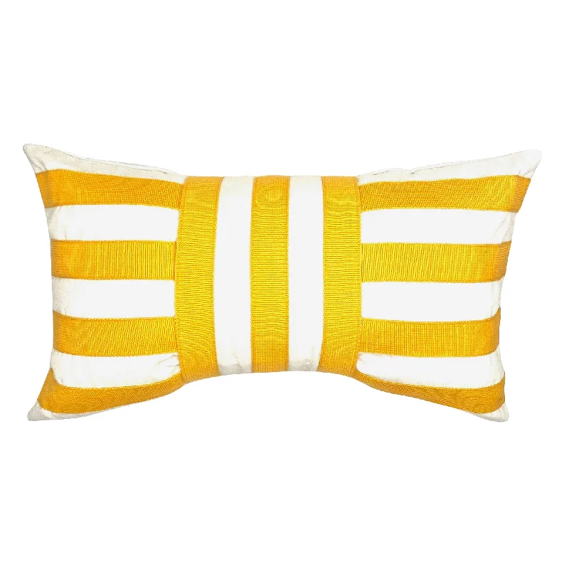 Hamptons Yellow Cuffed Outdoor Lumbar Pillow Cover 13x22