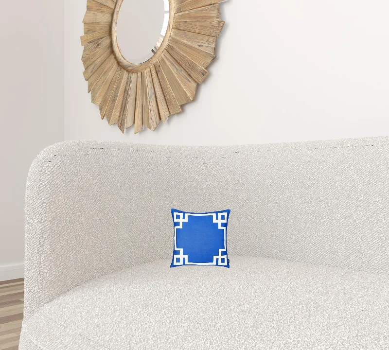 Blue and White Geometric Border Throw Pillow