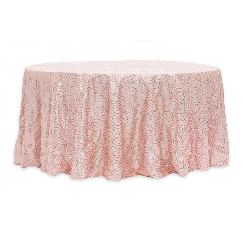 Mermaid Scale Sequin 120" Round Tablecloth - Blush/Rose Gold