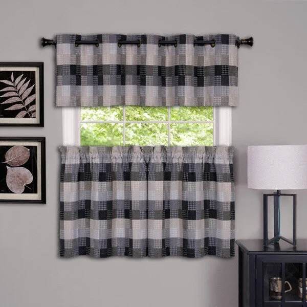 Achim Harvard Checker Rod Pocket Curtain Tier Pair