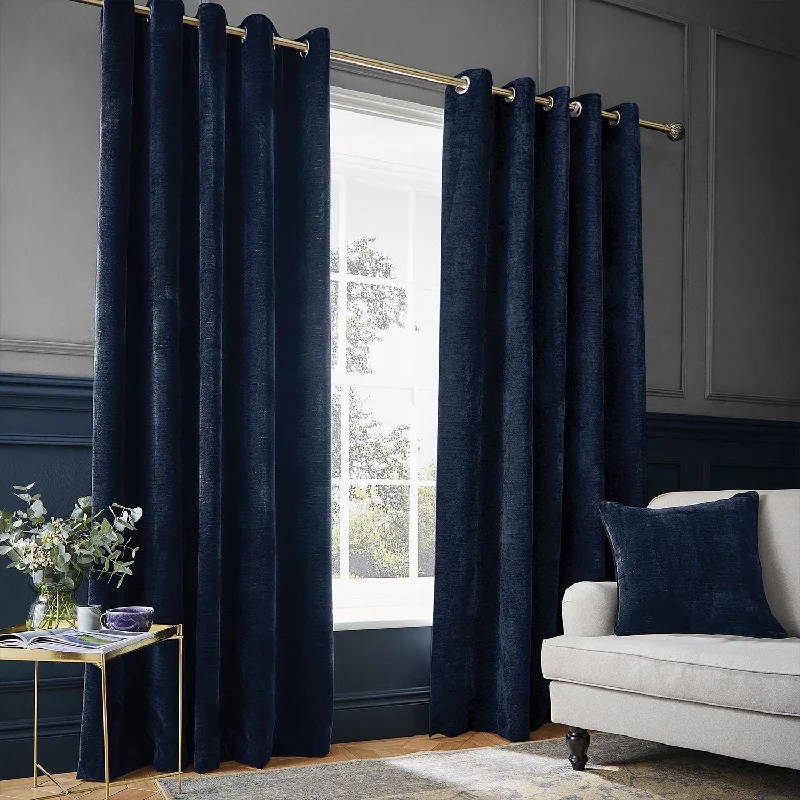 Hyperion Interiors Selene Deep Blue Thermal Eyelet Curtains