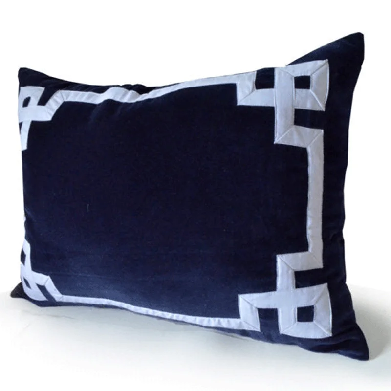 Navy Blue Greek Key Throw Pillow Cover