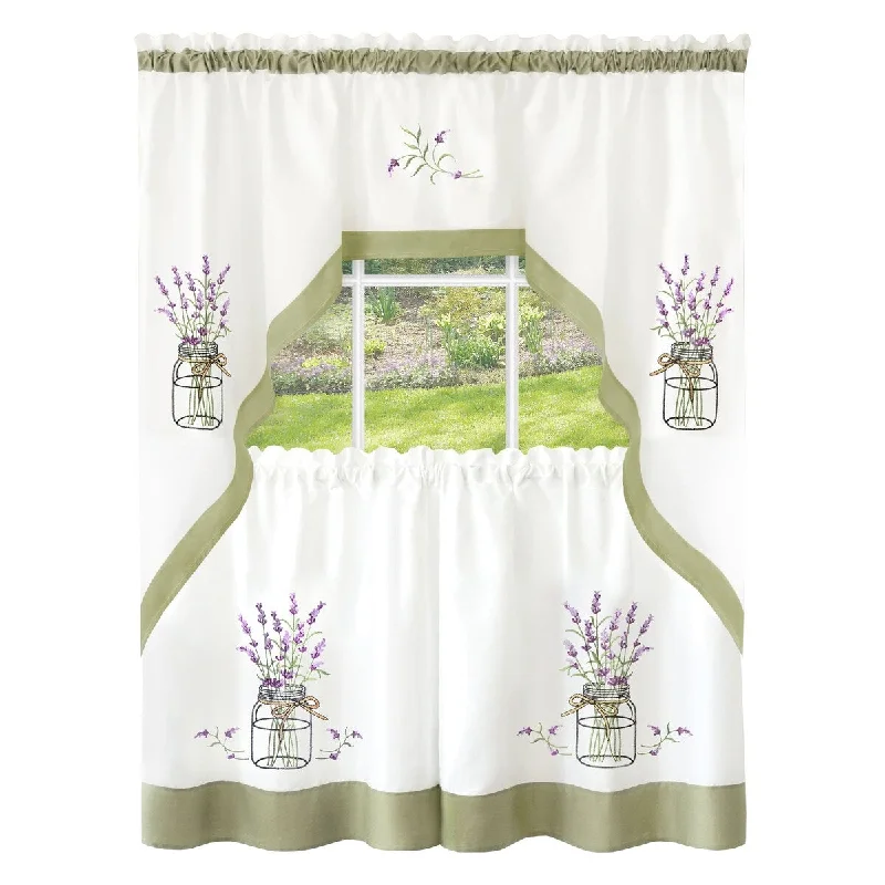 Lavender Embellished Tier and Swag Curtain Set