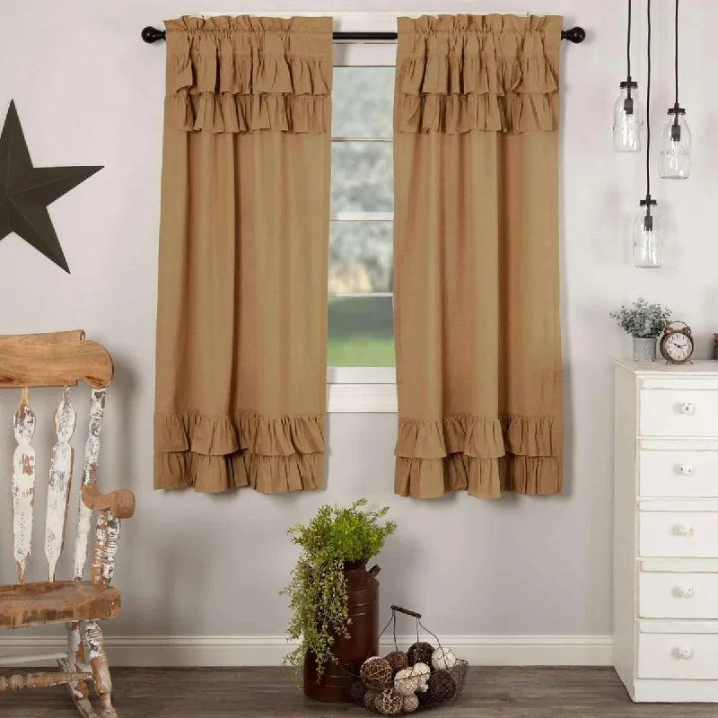 Simple Life Flax Khaki Ruffled Short Panel Curtain Set of 2 63x36 VHC Brands