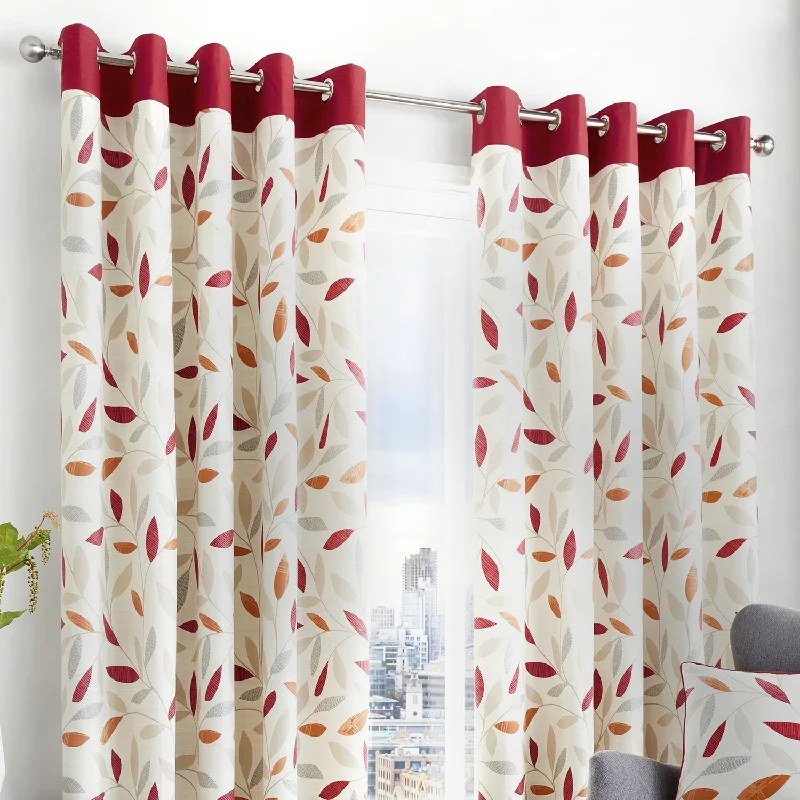 Beechwood Red Leaf Trail Eyelet Curtains