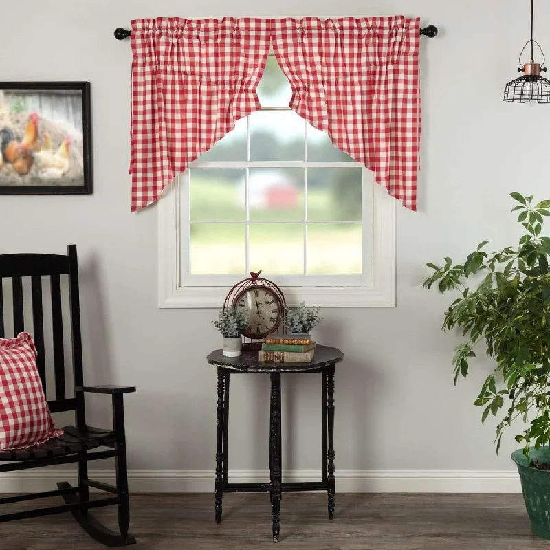 Annie Buffalo Red Check Prairie Swag Set of 2 36x36x18 VHC Brands