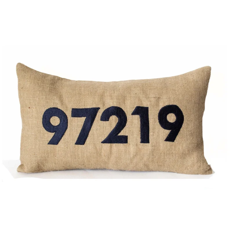 Zip code Pillow Cover, Burlap Pillow