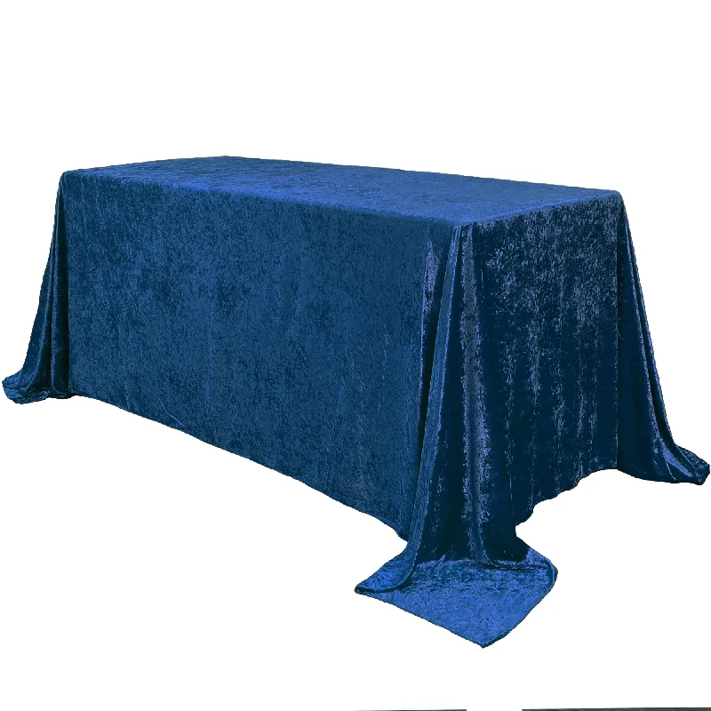 90 x 132 Inch Rectangular Crushed Velvet Tablecloth Navy Blue