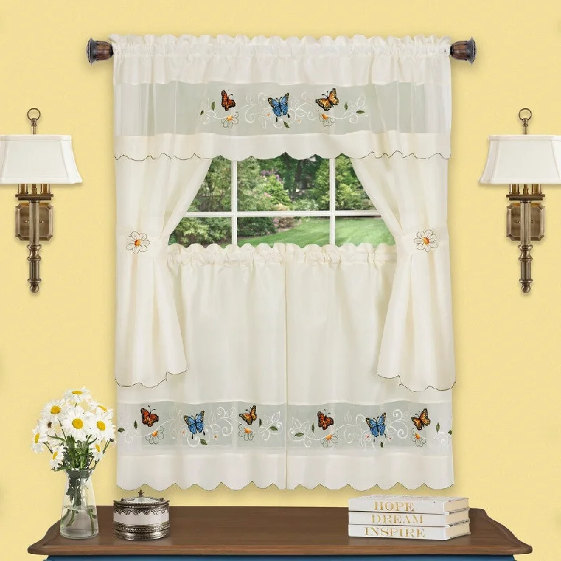 Daisy Meadow Embellished Cottage Window Curtain Set 58x24