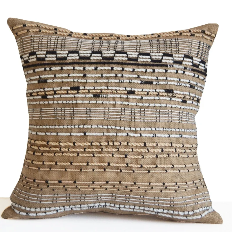 Woven Textured Throw Pillow Cover in Natural Burlap