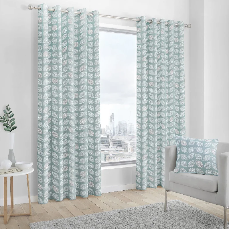 Delft Duck Egg Leaf Eyelet Curtains