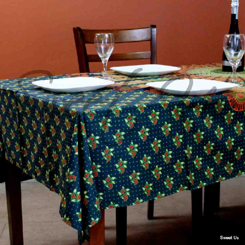 Cotton Peacock Mandala Floral Tablecloth Rectangle 68x102 Green Gold Orange