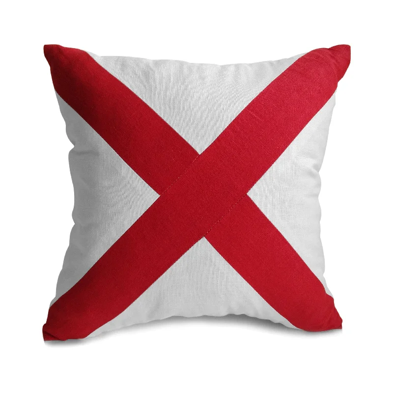 Cross Pillow Cover, Red White Pillow, Nautical, Yacht Decor, Linen Pillowcase