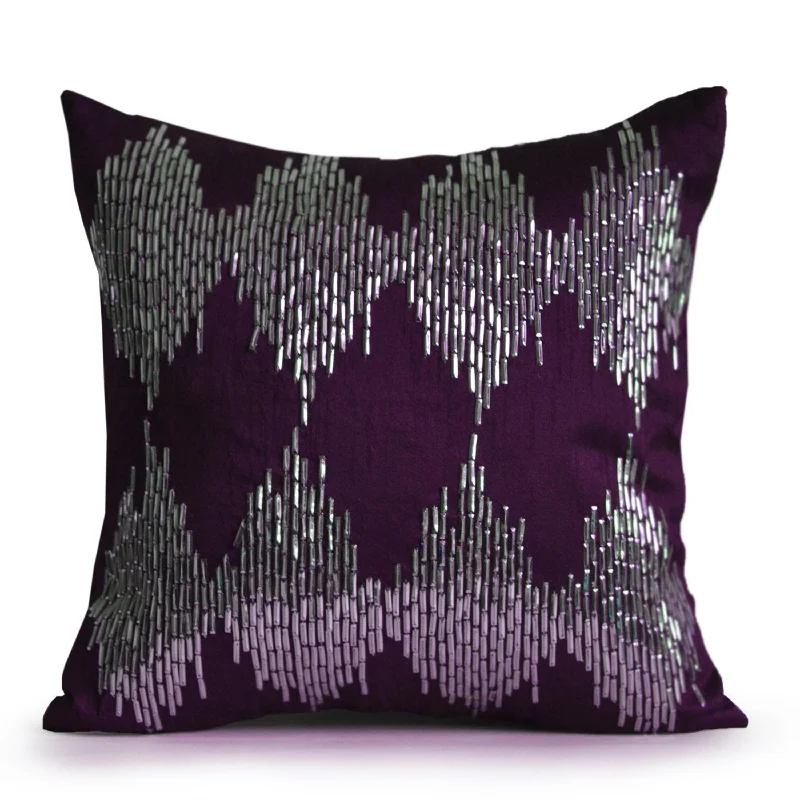 Purple Throw Pillow Cover, Purple Ikat Pillow, Purple Cushion, Purple And Silver Pillows