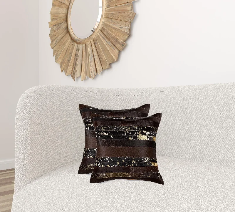 18" X 18" X 5" Gold And Chocolate  Pillow 2 Pack