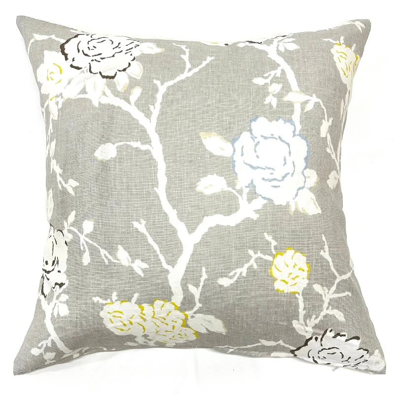 Gray Traditional Floral Throw Pillow Cover 24x24