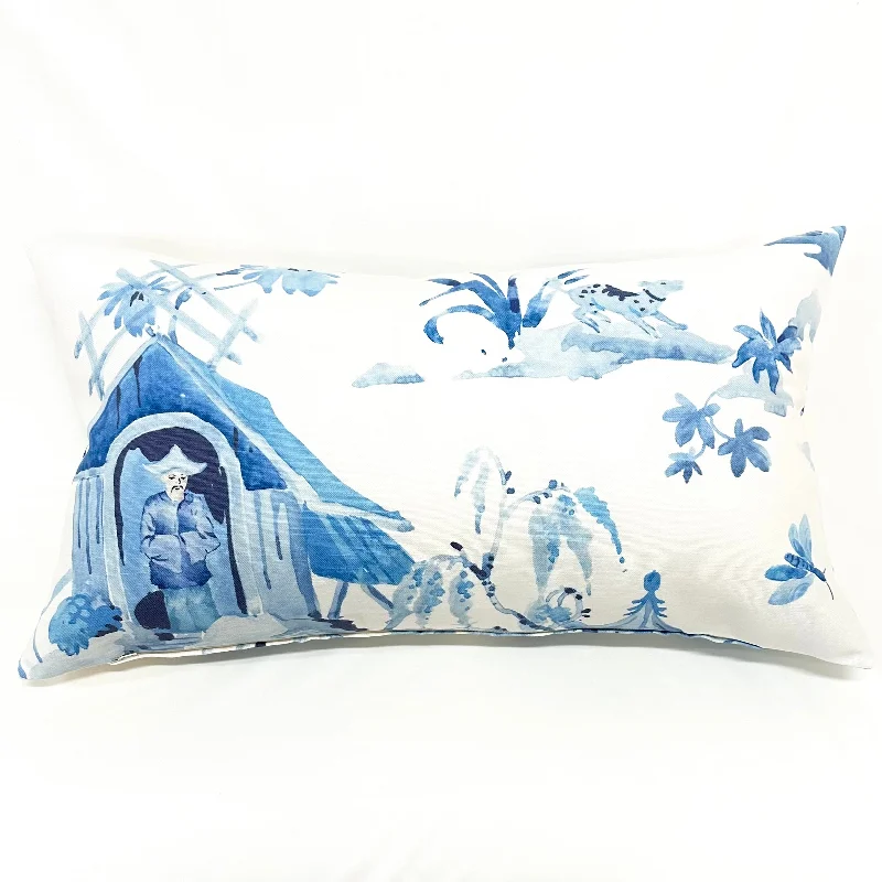 Oyuki White/Blue Toile Lumbar Pillow Cover 15x26