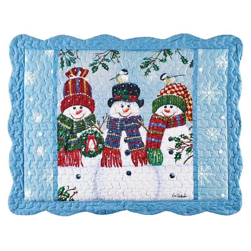 Christmas Snowman Family Scene Festive Blue Pillow Sham