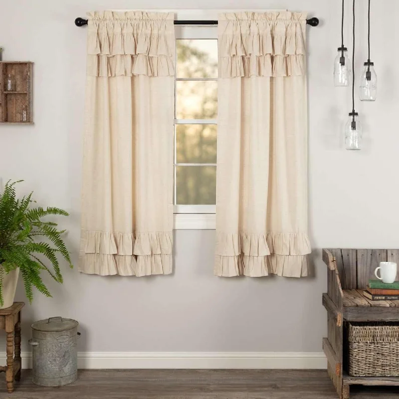 Simple Life Flax Natural Ruffled Short Panel Curtain Set of 2 63x36 VHC Brands