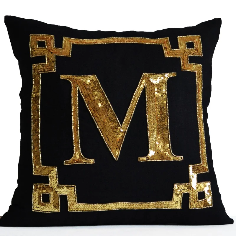 Gold Monogram Decorative Throw Pillow Cover