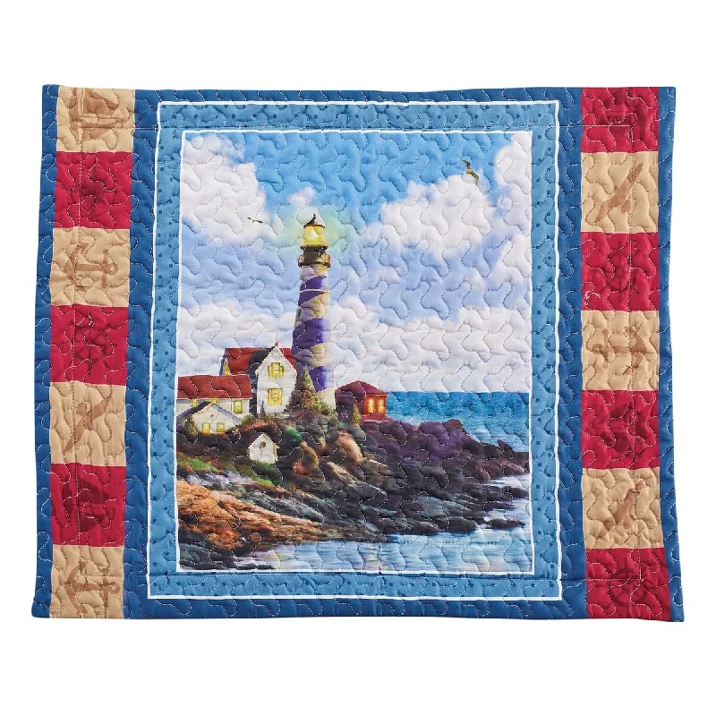 Seaside Lighthouse Scene Nautical Patchwork Pillow Sham