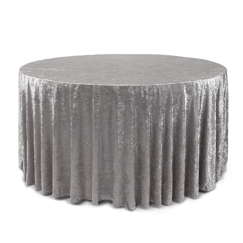 120 Inch Round Crushed Velvet Tablecloth Dark Silver