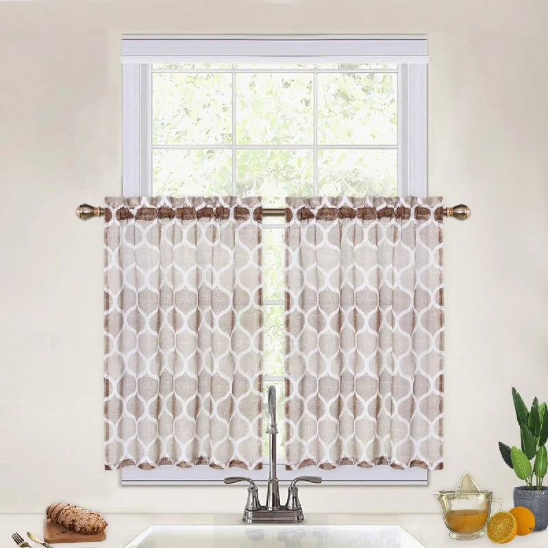 Geometric Voile Sheer Kitchen Tier Curtains - 54"W x 36"L