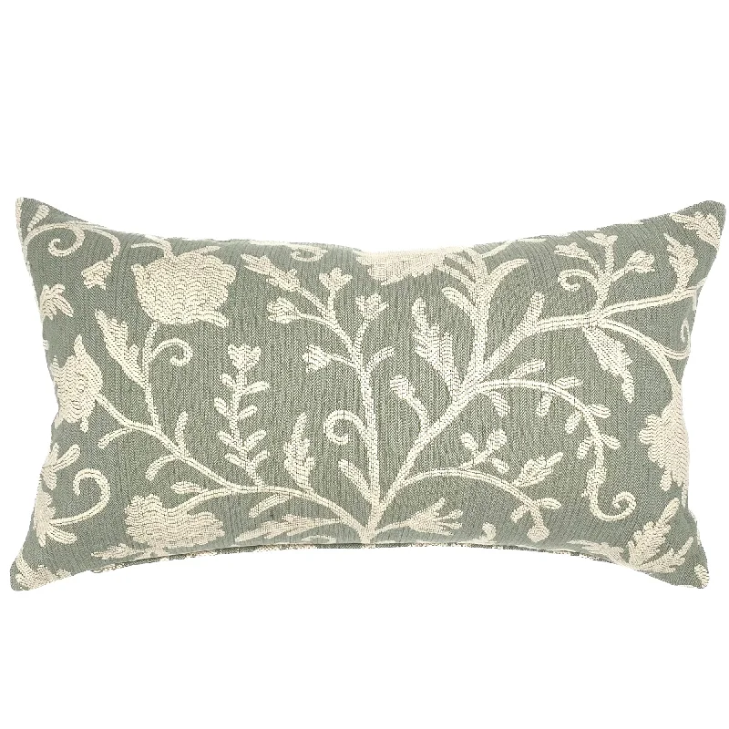 Mint Floral Woven Lumbar Pillow Cover 15x26