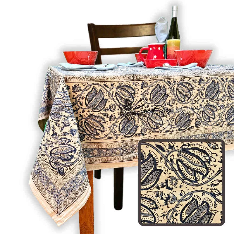 Cotton Vegetable Dye Hand Block Print Tablecloth Collection, Blue