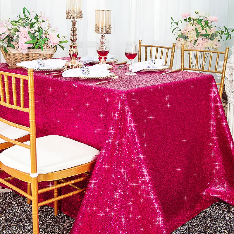 90"x132" Seamless Rectangular Sequin Taffeta Tablecloth - Fuchsia (1pc)