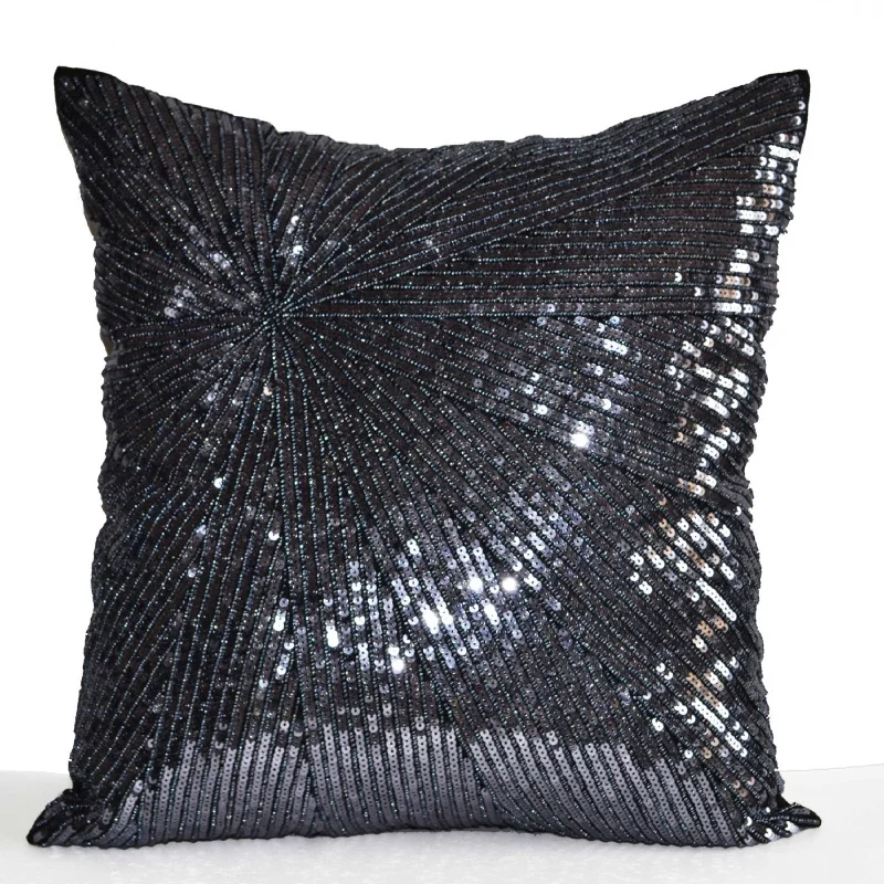 Silver Grey Pillow, Sequin Pillow Cover, Decorative Throw Pillow, Grey Bead Cushion