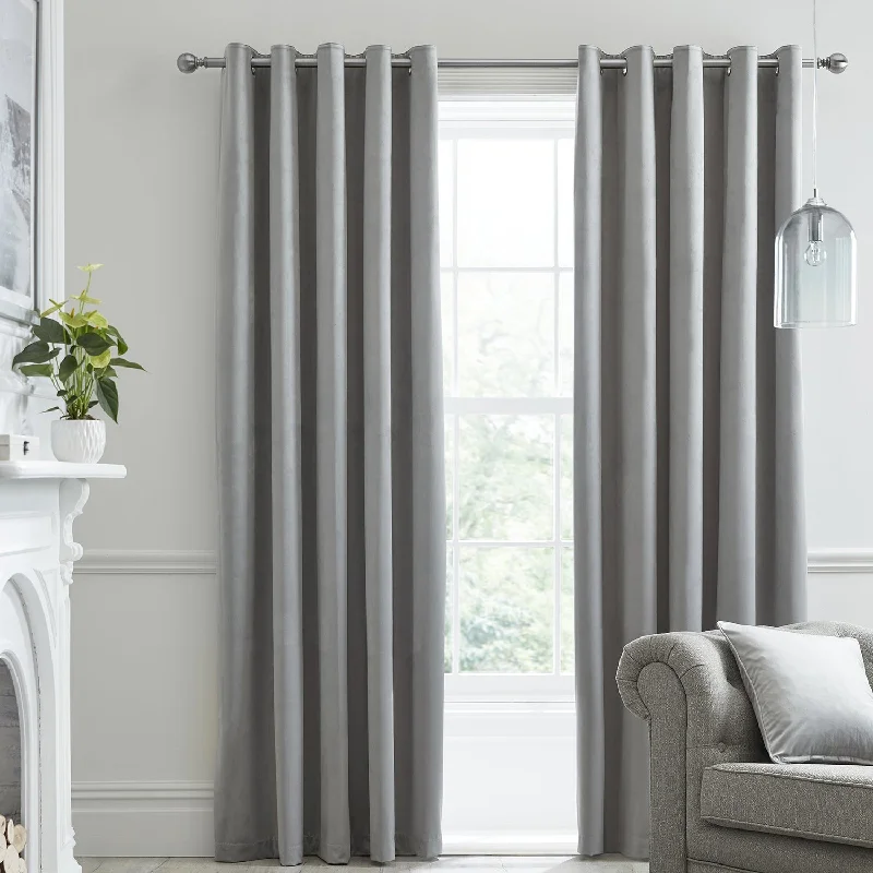 Montrose Silver Grey Velvet Blackout Thermal Coated Eyelet Curtains