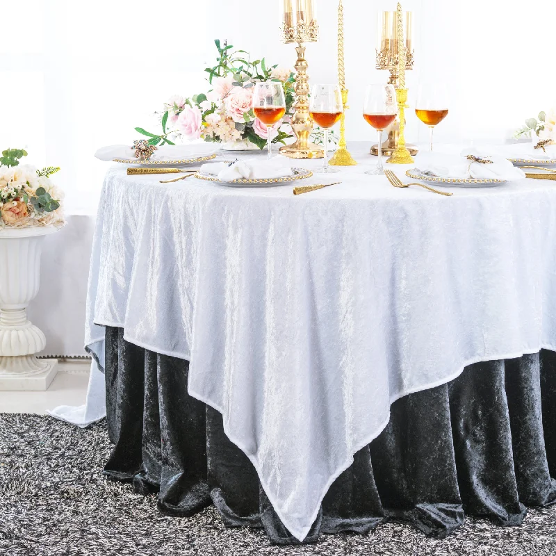 85"x85" Seamless Square Ice Crushed Velvet (200 GSM) Tablecloth/Table Overlay - White (1pc)