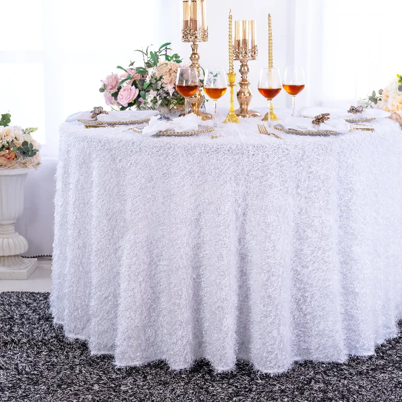 132" Round Shaggy Plush Fringe (200 GSM) Tablecloth - White (1pc)