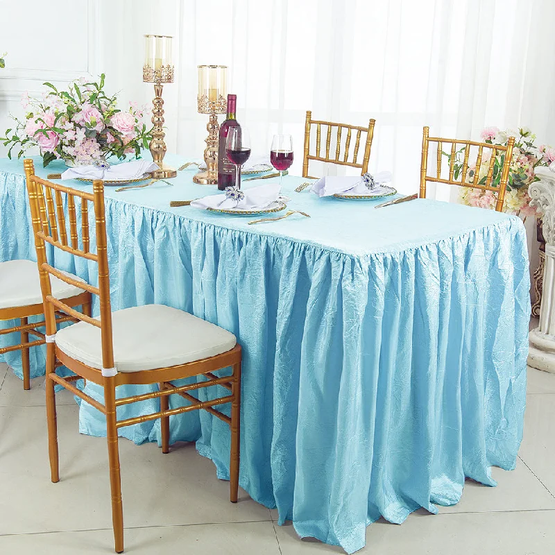 6 Ft Rectangular Ruffled Fitted Crushed Taffeta Tablecloth With Skirt - Baby Blue (1pc)