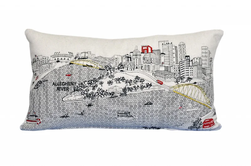 25" White Pittsburgh Daylight Skyline Lumbar Decorative Pillow