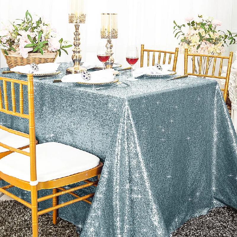 90"x132" Seamless Rectangular Sequin Taffeta Tablecloth - Dusty Blue (1pc)