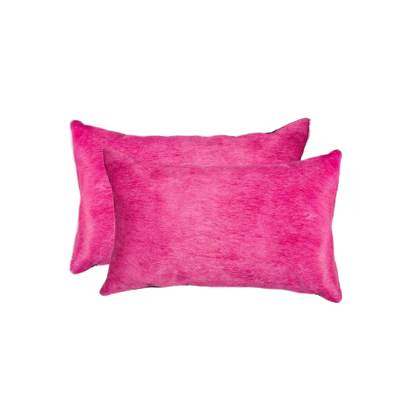 Set of Two 12" X 20" Fuschia Cowhide Throw Pillow