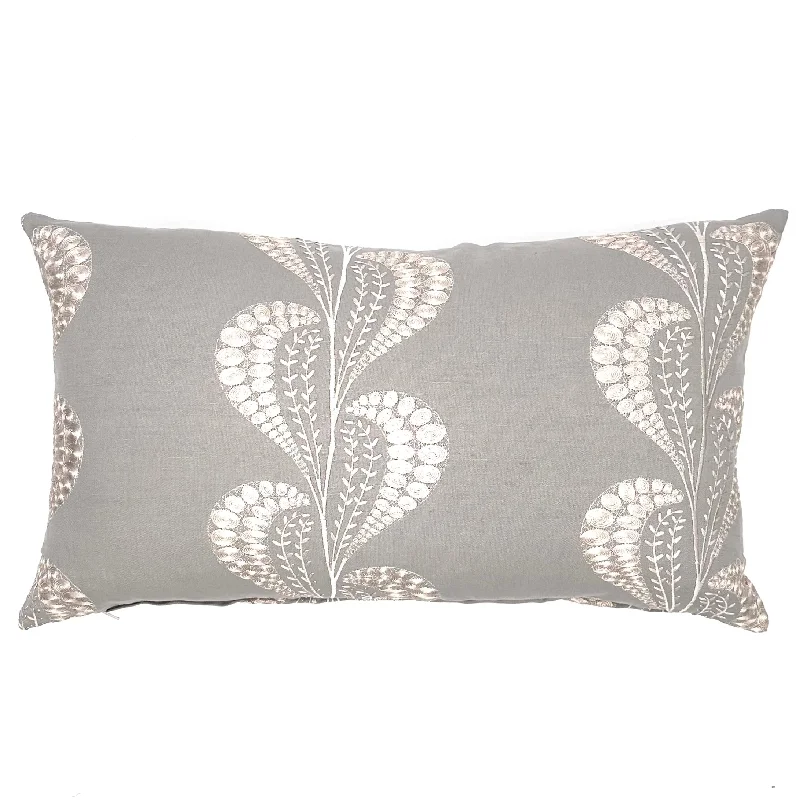 Gray French Embroidered Lumbar Pillow Cover 13x22