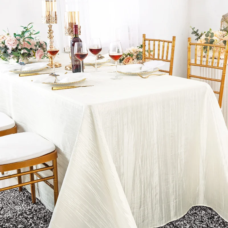 90"x156" Seamless Rectangular Accordion Crinkle Taffeta Tablecloth - Ivory (1pc)