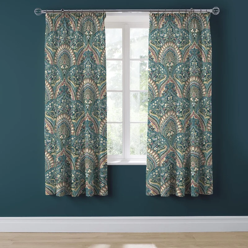 Palais Teal Pencil Pleat Curtains