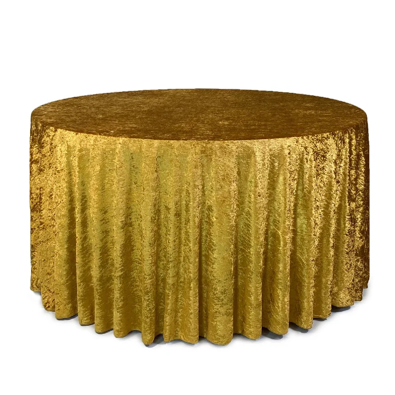 120 Inch Round Crushed Velvet Tablecloth Gold