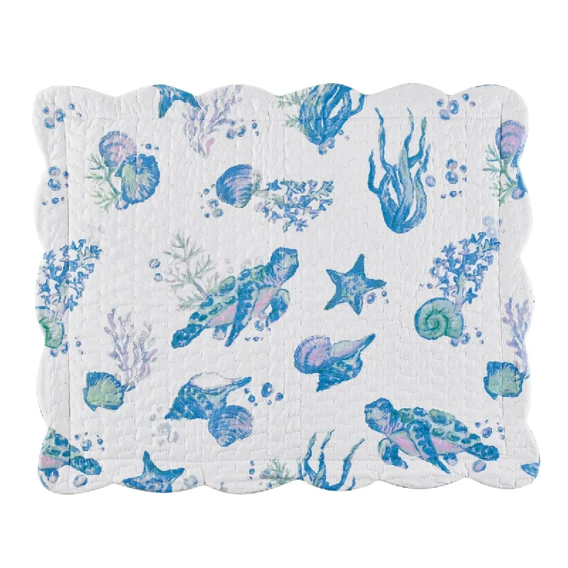 Reversible Ocean Breeze Aquatic Life Scalloped Pillow Sham