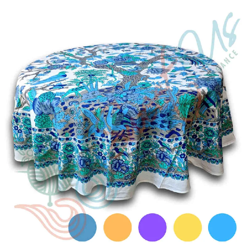 Tree of Life Tablecloth Round Cotton Floral Kitchen Dining Table Linen