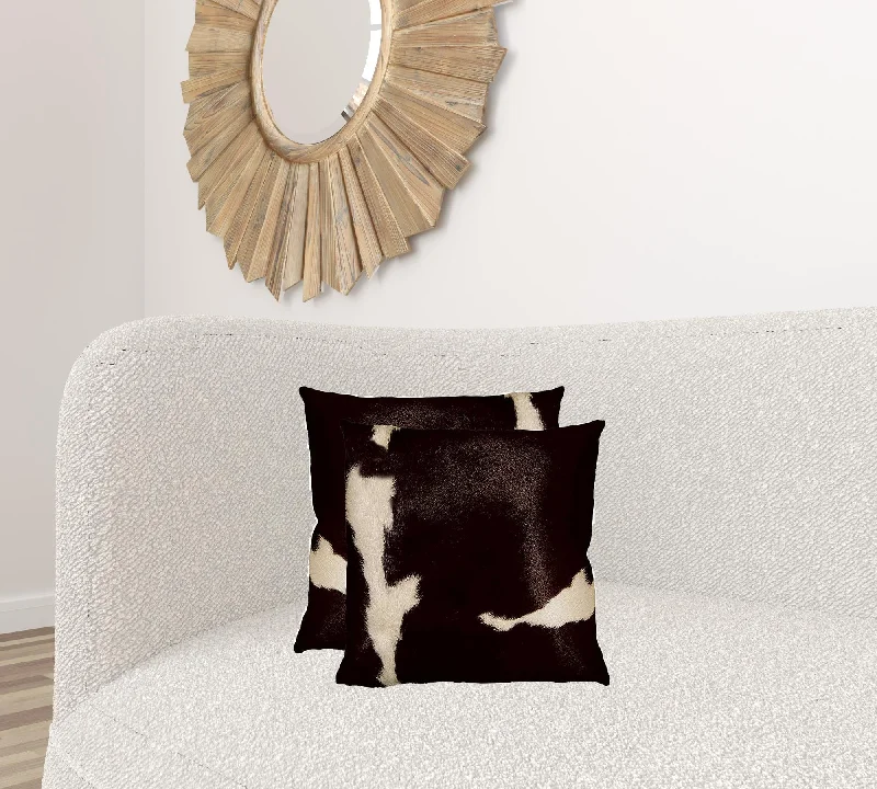 18" X 18" X 5" Chocolate And White Cowhide  Pillow 2 Pack