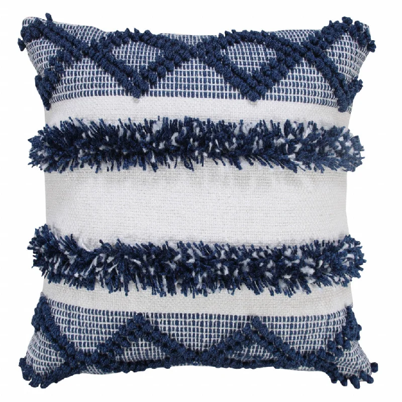 20" X 20" Navy Blue And White Polyester Coastal Zippered Pillow