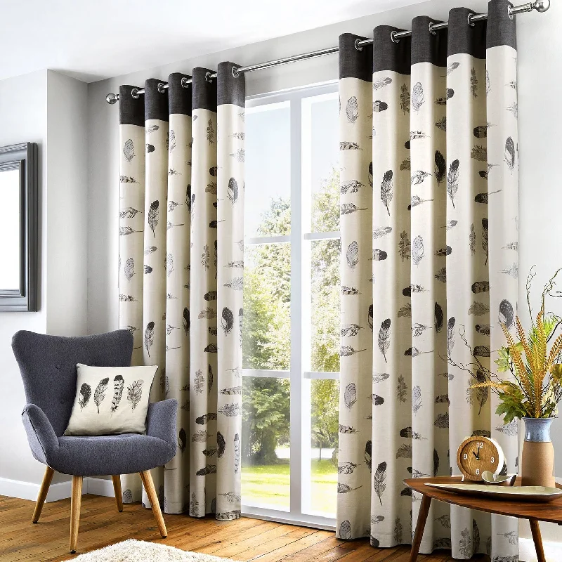 Idaho Charcoal Feather Eyelet Curtains