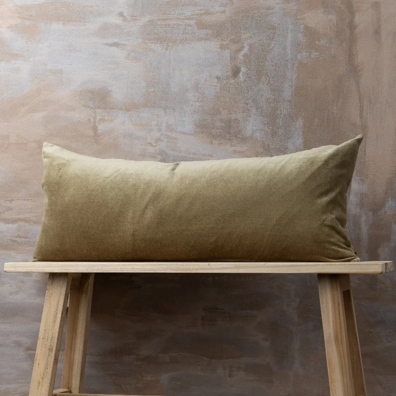 Linen/Velvet Bolster Cushion | Olive